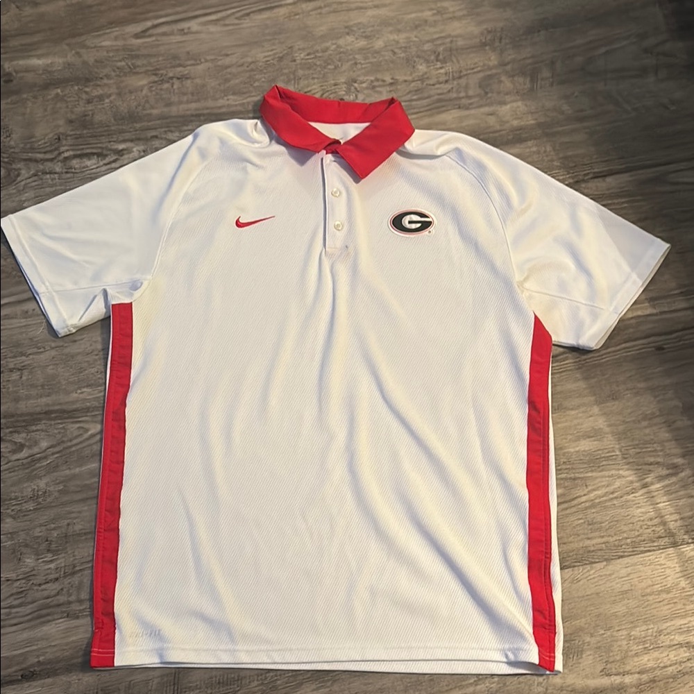 Nike Dri-Fit UGA White and Red Polo short sleeve shirt; size Large